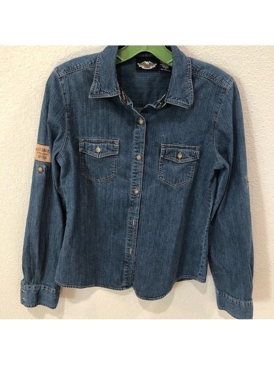 Harley-Davidson Tops - Harley Davidson denim shirt.  Size S lightweight biker motorcycle vintage blue